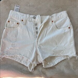 LEVIS SIZE 25 White Distressed Denim Shorts